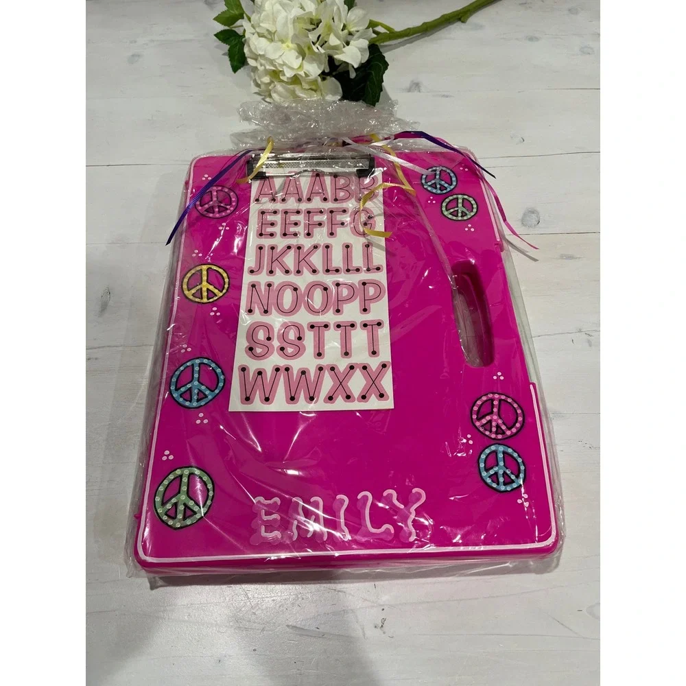 Personalized Pink Clipboard case Emily Name Peace‎ Sign Back to School Decor